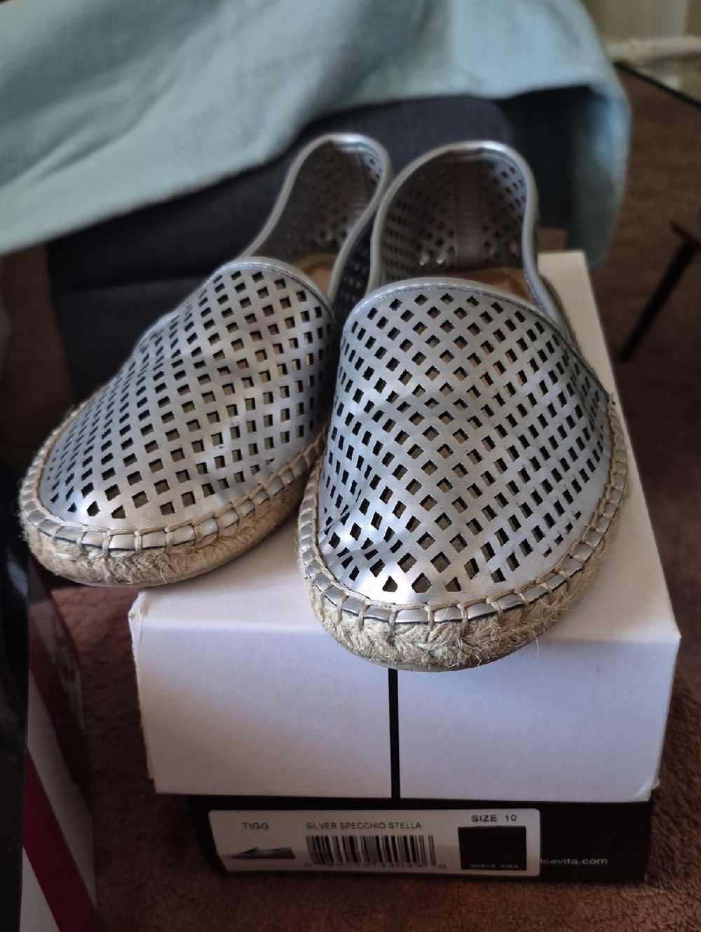 Dolce Vita Silver Perforated Espadrille Slip-On Flats